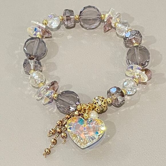 Purple Heart Swarovski Beaded Bracelet - Picture 2 of 10